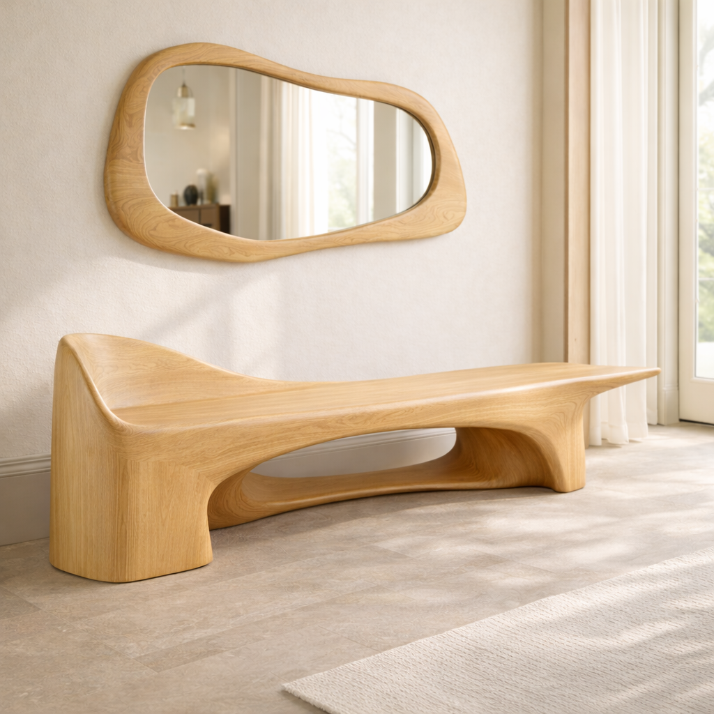Sculptural Entryway Bench Modern Curved Hallway Seat Organic Statement Furniture - view 1 of 7