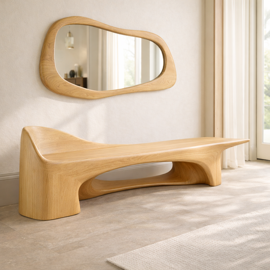 Sculptural Entryway Bench Modern Curved Hallway Seat Organic Statement Furniture - view 1 of 7