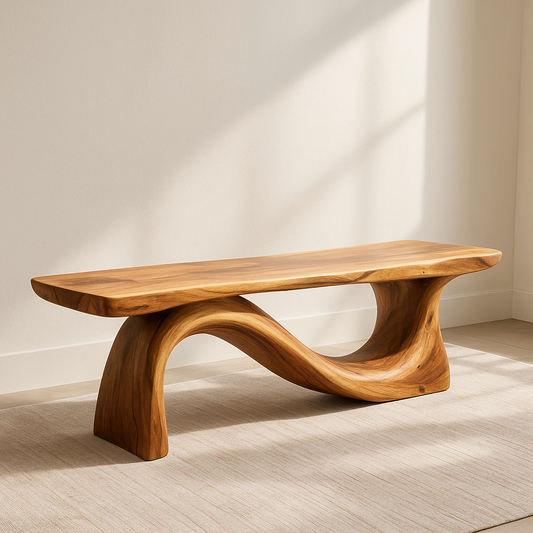 Modern Solid Wood Bench with Curved Base – Handmade Wooden Entryway Bench - view 1 of 7