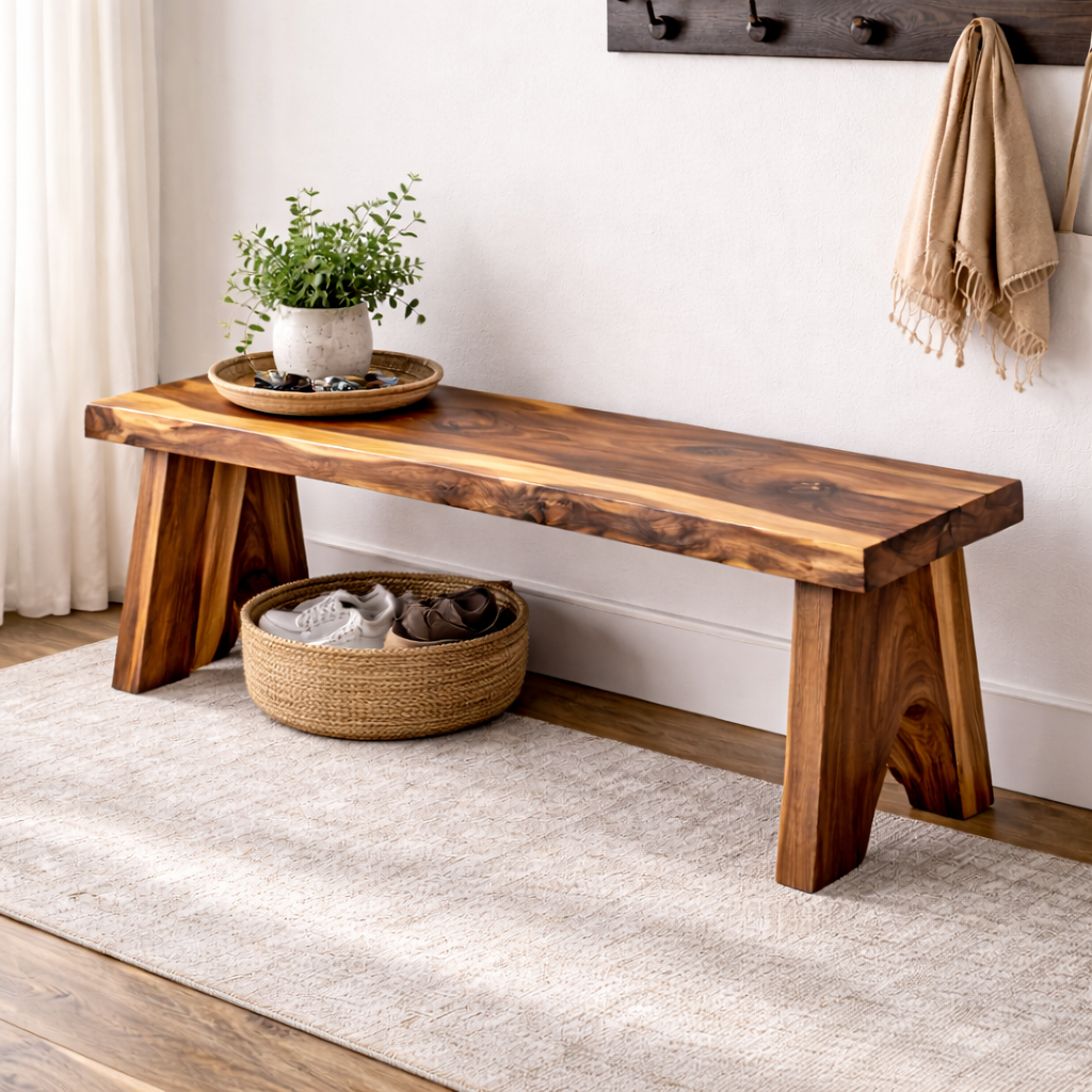 Solid Wood Entryway Bench with Storage | Rustic Hallway Seating & Shoe Rack - view 3 of 7