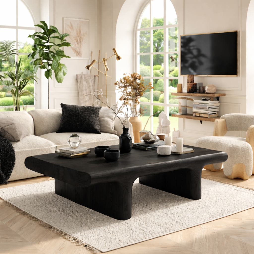 Unique Wooden Coffee Table with Sculptural Curved Design - view 4 of 7