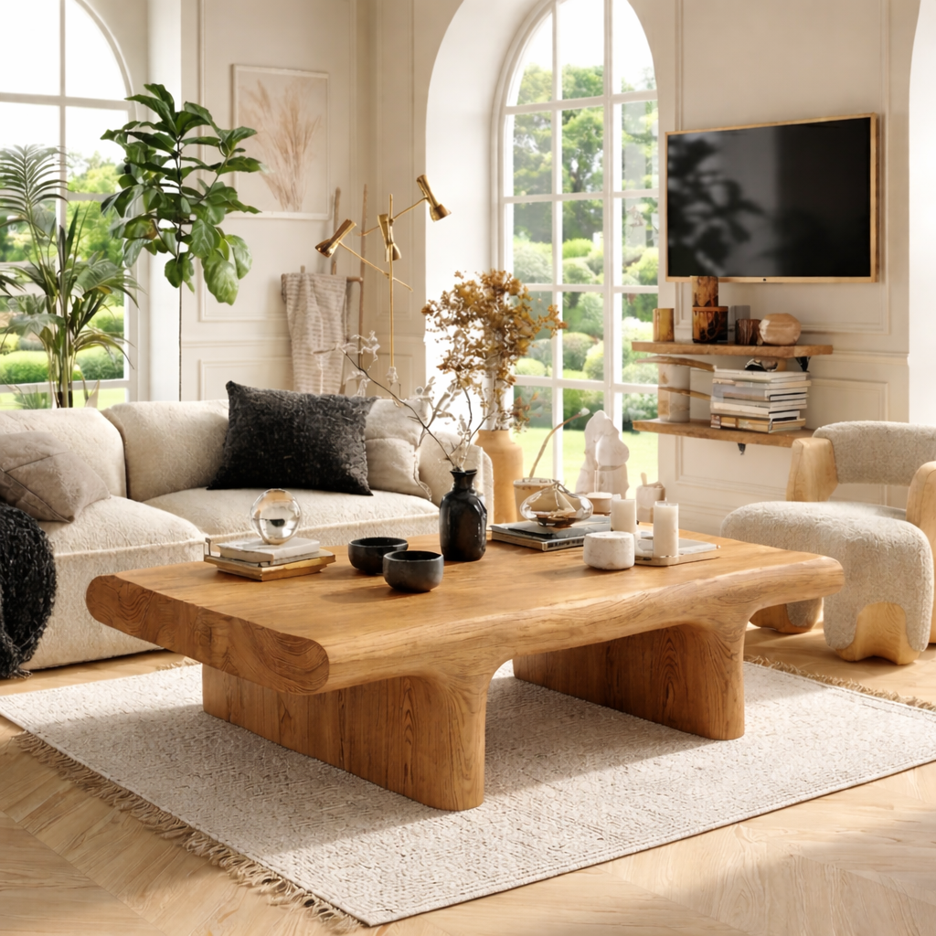 Unique Wooden Coffee Table with Sculptural Curved Design - view 3 of 7