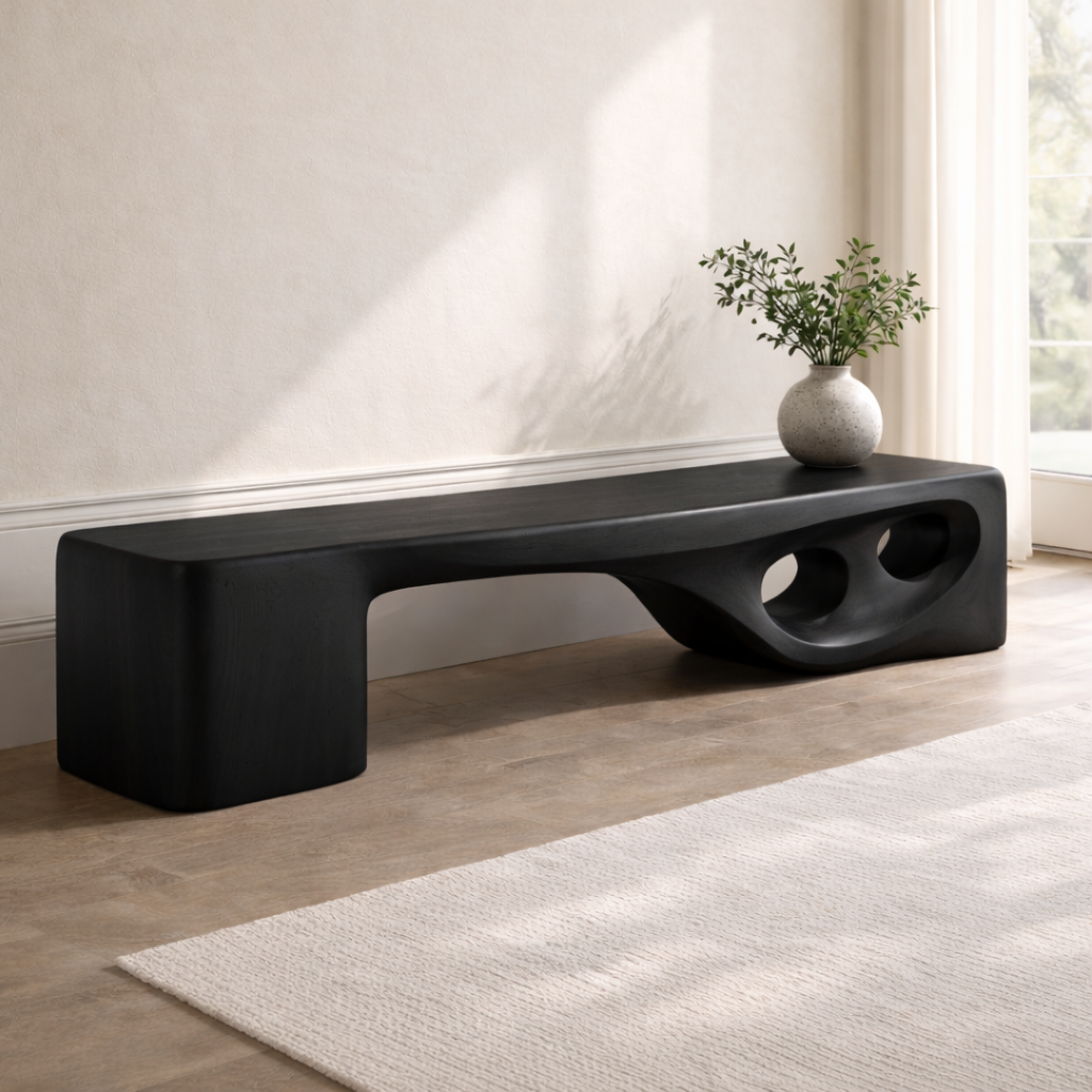 Modern Entryway Bench Sculptural Curved Hallway Seat Organic Statement Furniture - view 4 of 7