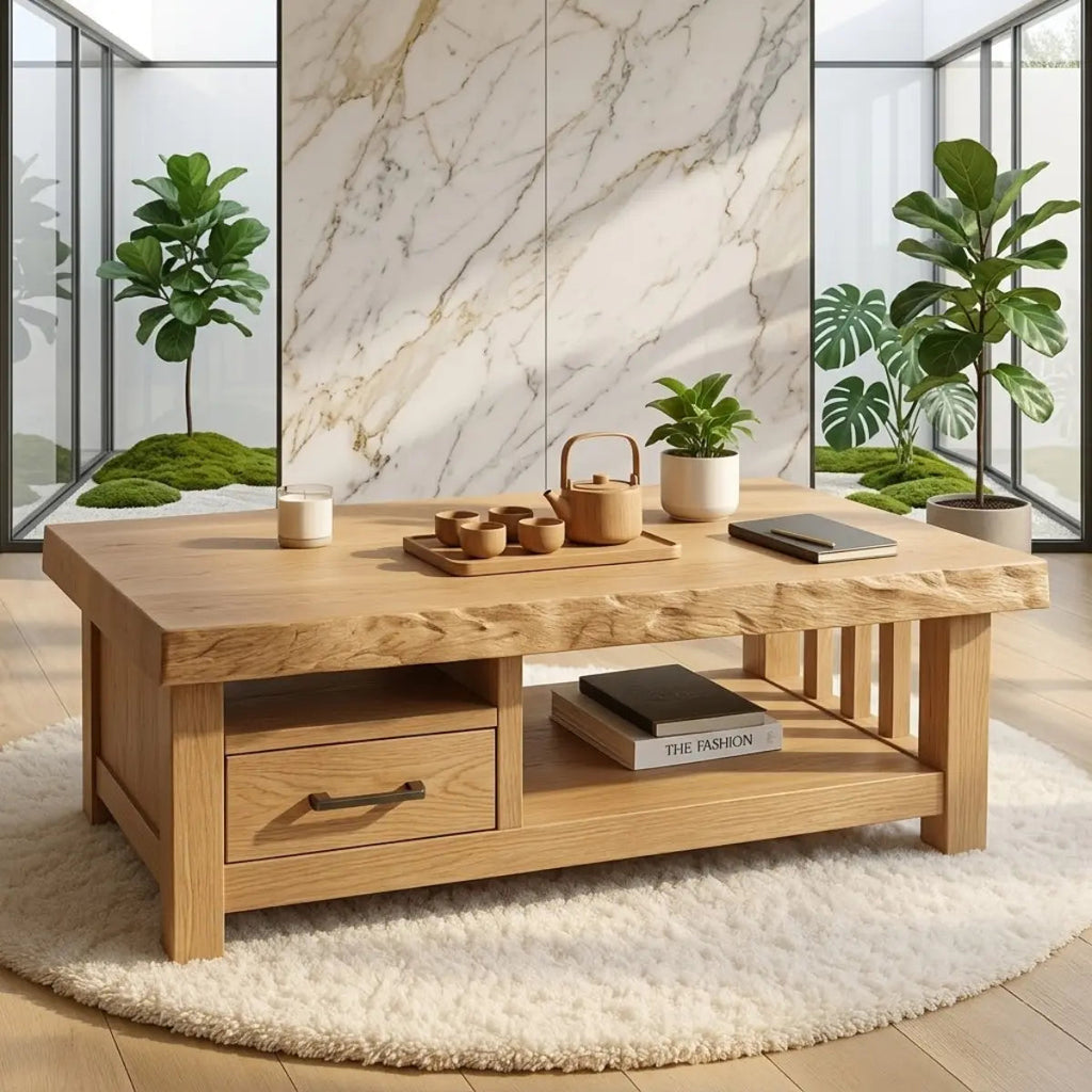 Modern Solid Wood Coffee Table with Drawer and Open Shelf for Living Room Storage - view 1 of 7