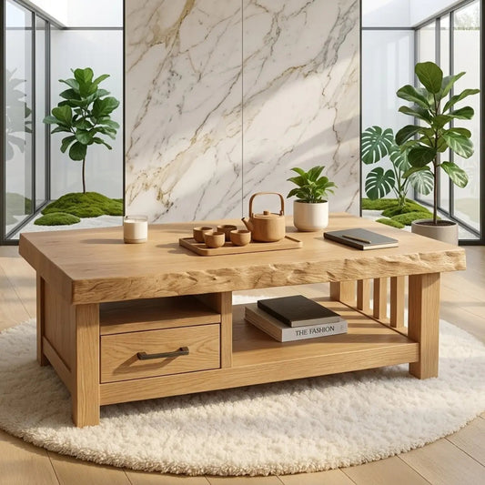 Modern Solid Wood Coffee Table with Drawer and Open Shelf for Living Room Storage - view 1 of 7