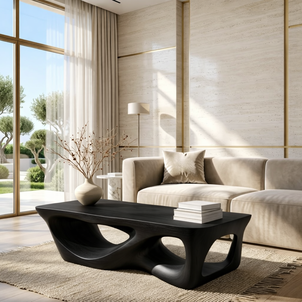 Organic Sculptural Coffee Table with Openwork Base, Modern Living Room Centerpiece - view 4 of 7
