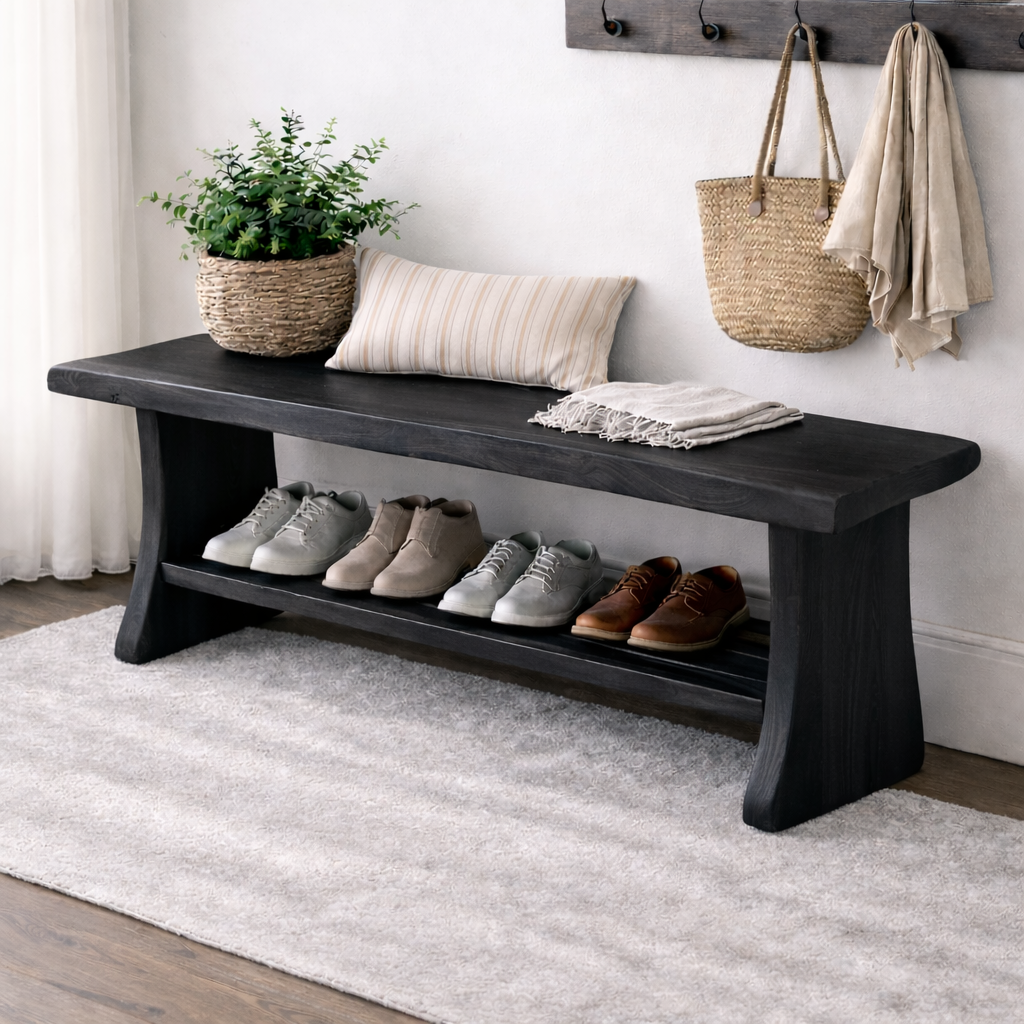 Solid Wood Entryway Bench with Shoe Storage | Rustic Hallway Seating - view 4 of 7