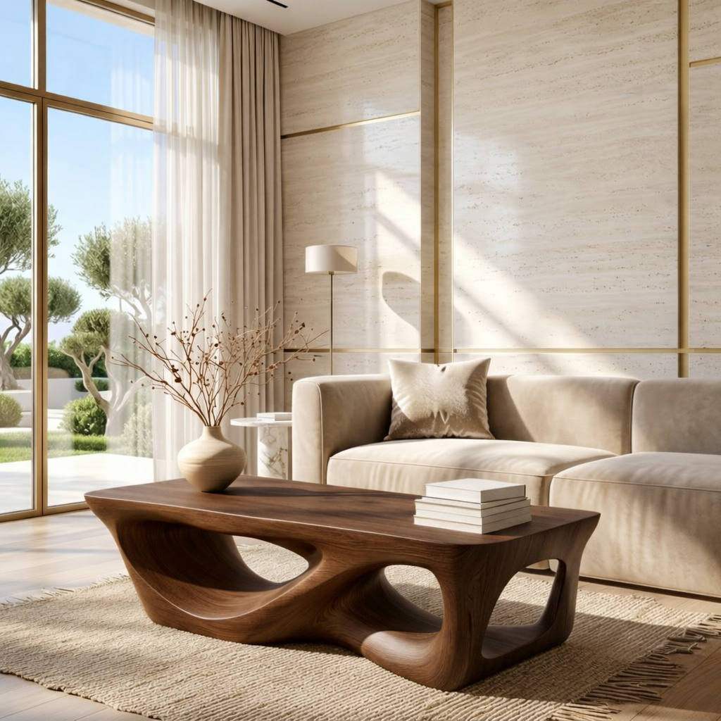 Organic Sculptural Coffee Table with Openwork Base, Modern Living Room Centerpiece - view 3 of 7