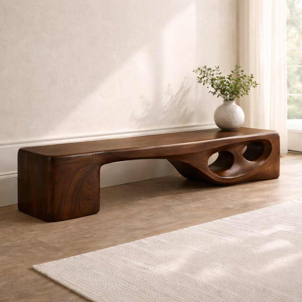 Modern Entryway Bench Sculptural Curved Hallway Seat Organic Statement Furniture - view 3 of 7
