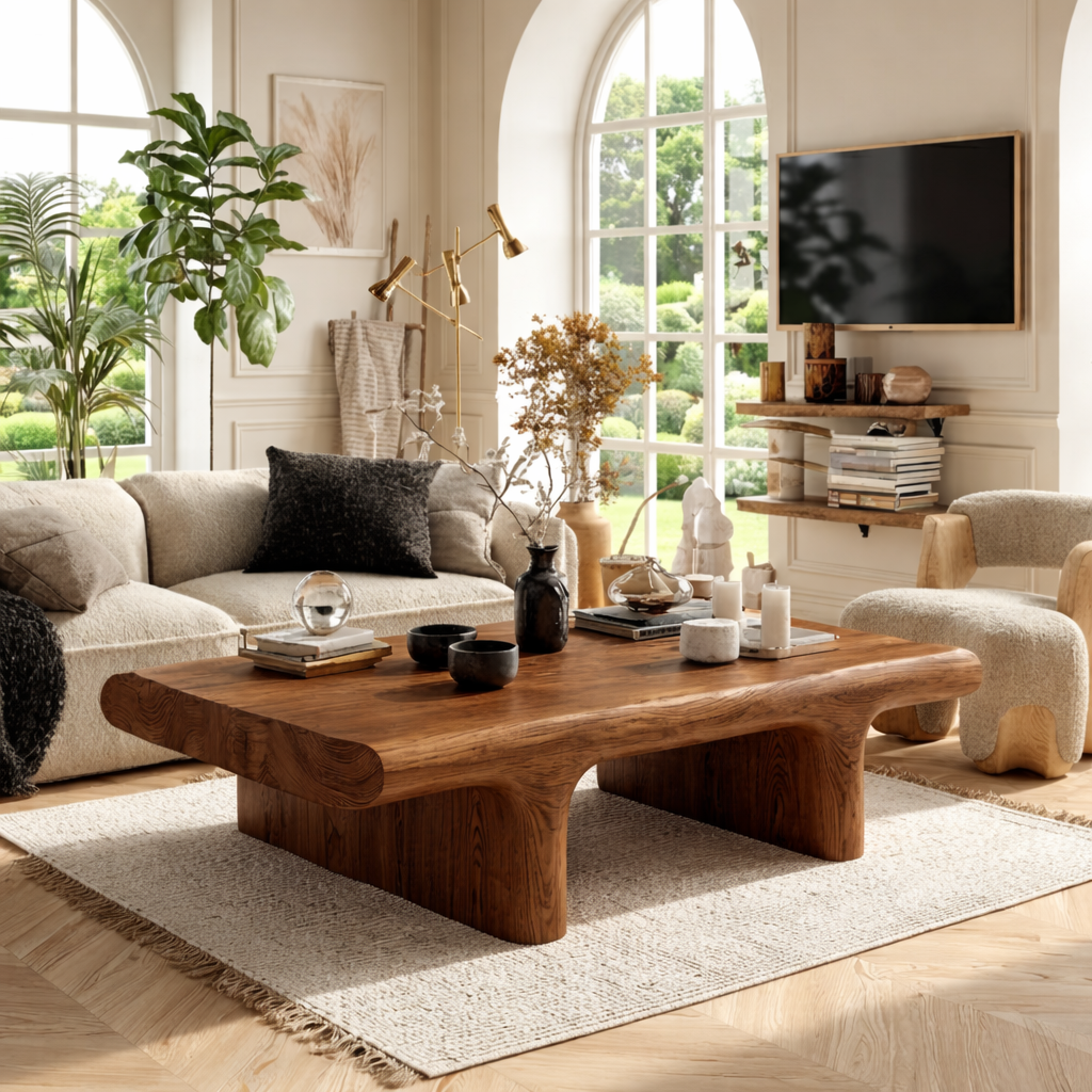 Unique Wooden Coffee Table with Sculptural Curved Design - view 2 of 7