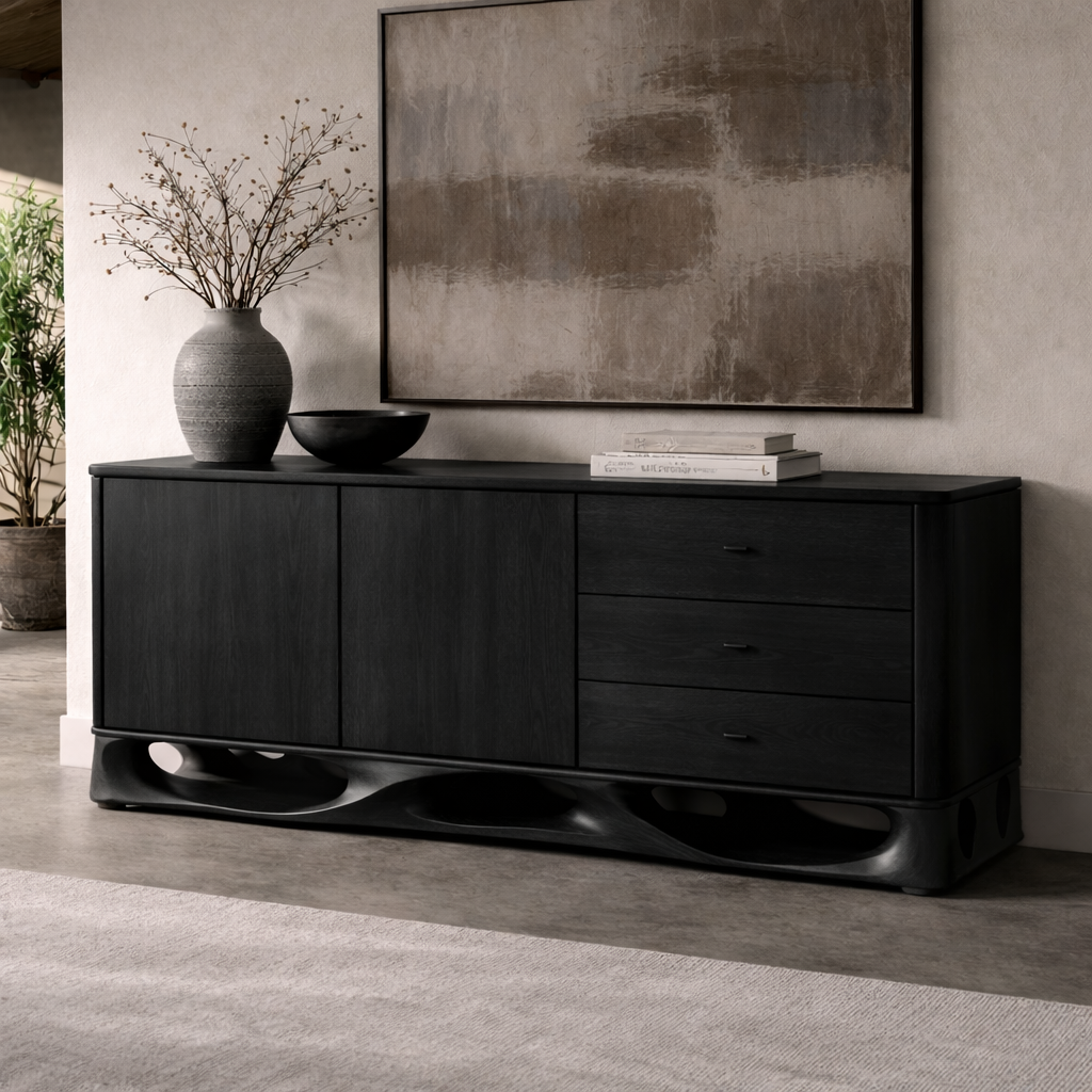 Solid Wood Console Cabinet with Sculptural Base and Drawer Storage - view 4 of 7