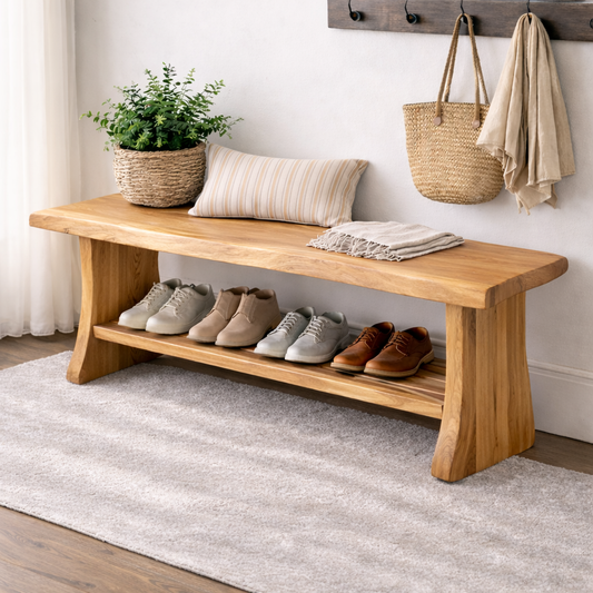 Solid Wood Entryway Bench with Shoe Storage | Rustic Hallway Seating - view 1 of 7