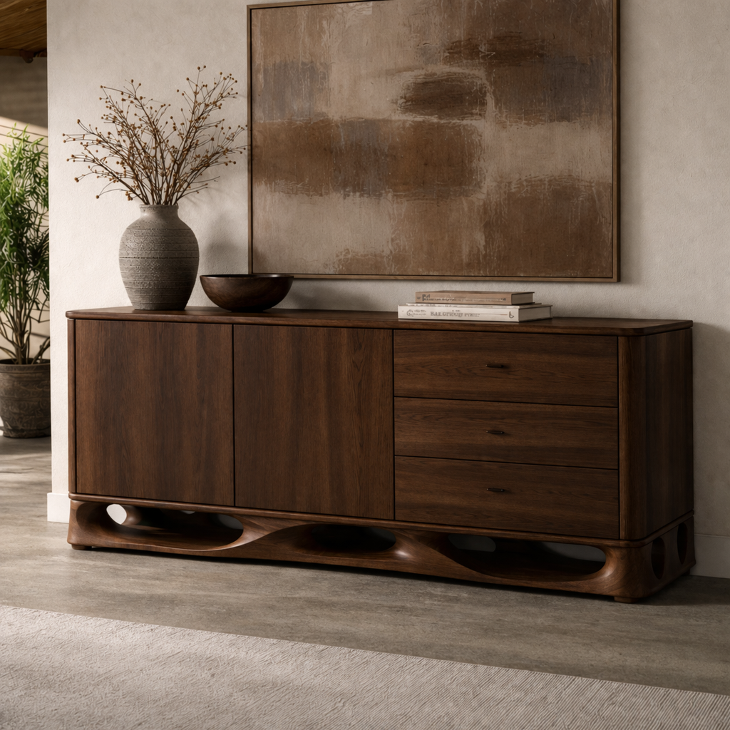 Solid Wood Console Cabinet with Sculptural Base and Drawer Storage - view 2 of 7