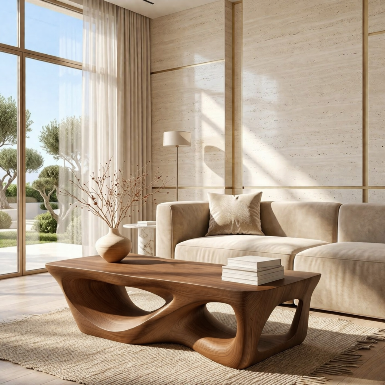 Organic Sculptural Coffee Table with Openwork Base, Modern Living Room Centerpiece - view 2 of 7