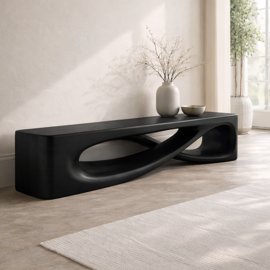 Modern Sculptural Entryway Bench Curved Hallway Seat Organic Statement Furniture - view 4 of 7