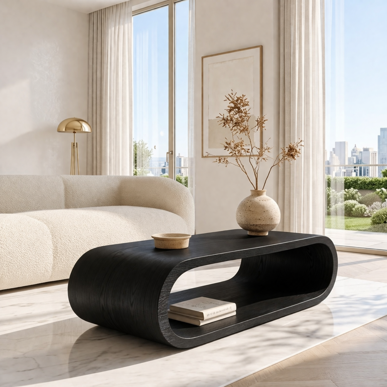 Modern Curved Coffee Table with Open Shelf for Contemporary Minimalist Interiors - view 4 of 7