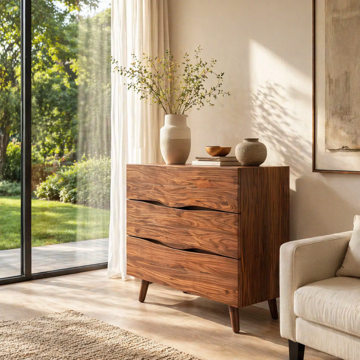 Live Edge Solid Wood Console Sideboard – Rustic Modern Walnut Storage Cabinet - view 3 of 7