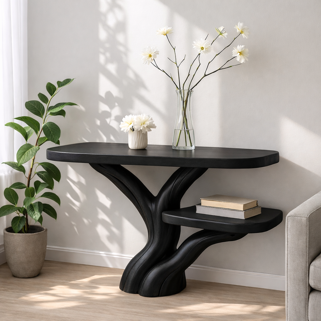 Handcrafted Tree Console Table – Solid Wood Entryway Table with Natural Root Design and Floating Shelf - view 7 of 7