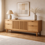 Solid Wood Console Cabinet with Slatted Doors and Drawer Storage - view 1 of 7