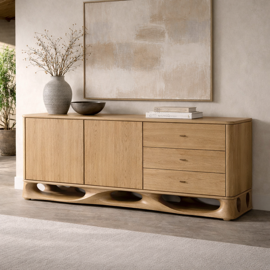 Solid Wood Console Cabinet with Sculptural Base and Drawer Storage - view 1 of 7