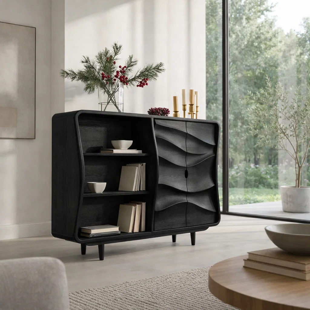 Sculptural Solid Wood Console Sideboard – Organic Modern Walnut Storage Cabinet - view 4 of 7