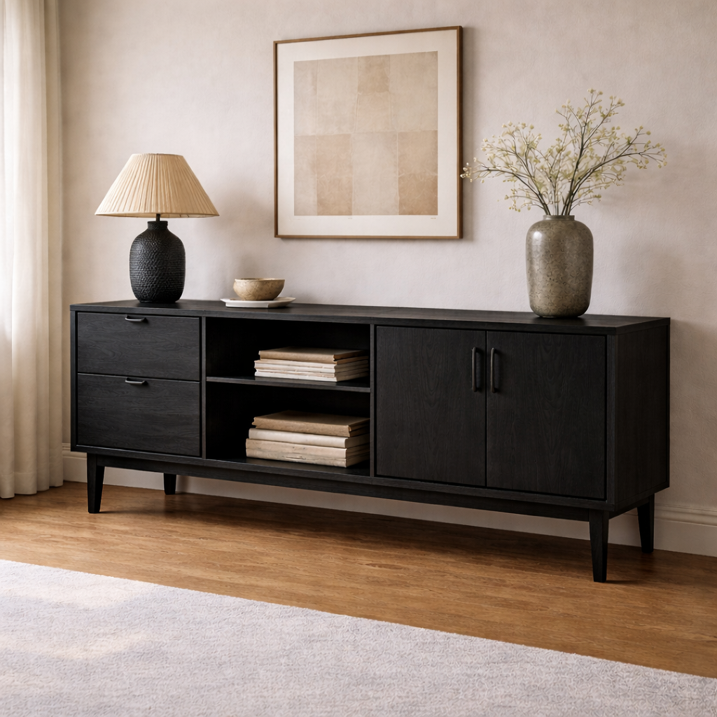 Solid Wood Console Cabinet with Drawers, Doors and Open Shelf Storage - view 4 of 7
