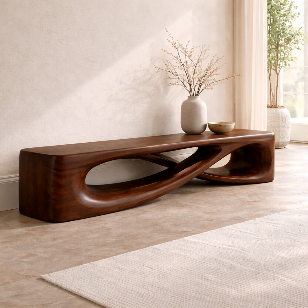Modern Sculptural Entryway Bench Curved Hallway Seat Organic Statement Furniture - view 3 of 7
