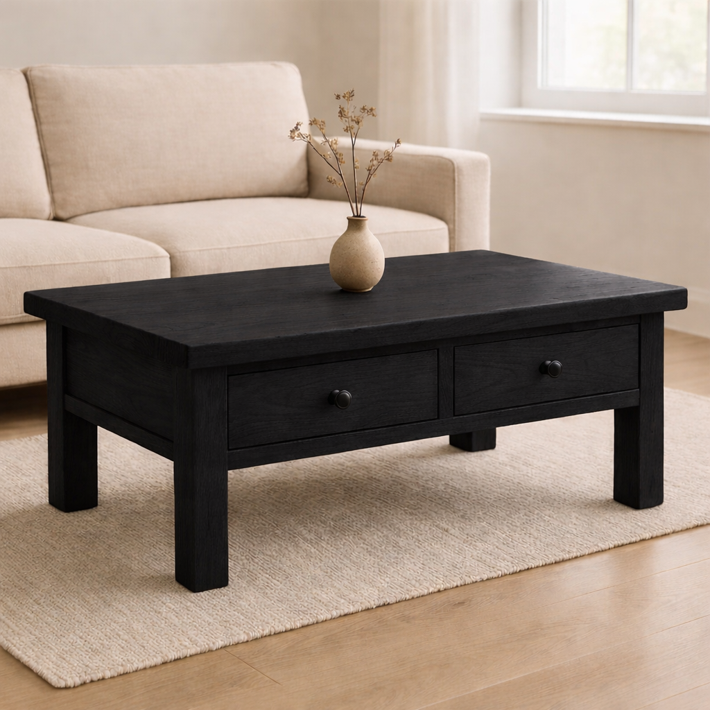 Solid Wood Coffee Table with Drawers Rustic Living Room Storage Coffee Table - view 2 of 7