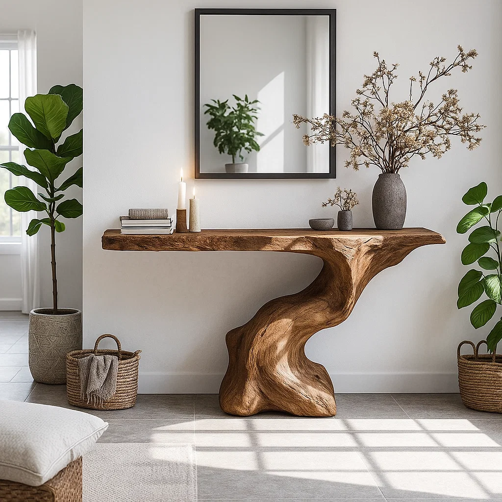 Sculptural Solid Wood Console Table, Organic Modern Entryway Statement - view 5 of 7