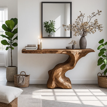 Sculptural Solid Wood Console Table, Organic Modern Entryway Statement - view 5 of 7