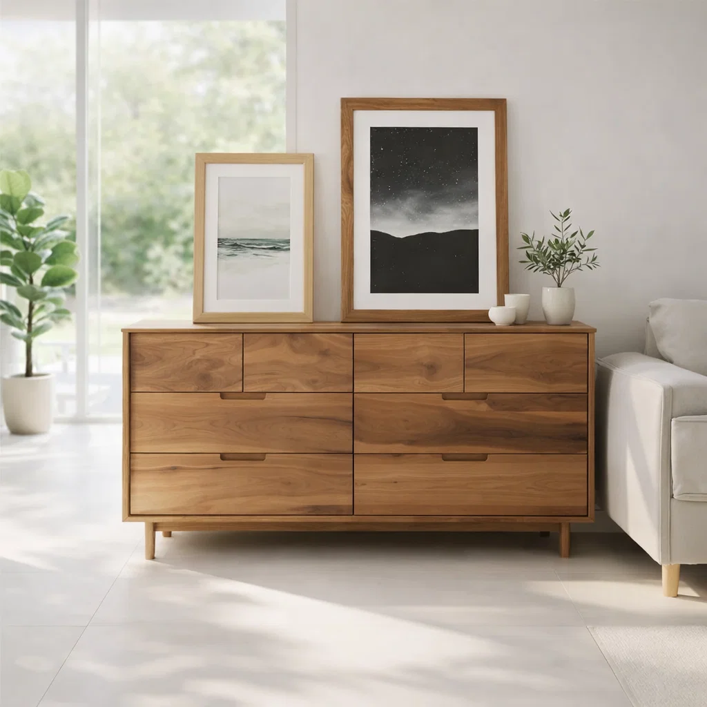 Solid Wood Sideboard Console with Drawers, Modern Storage Cabinet for Living Room - view 1 of 7