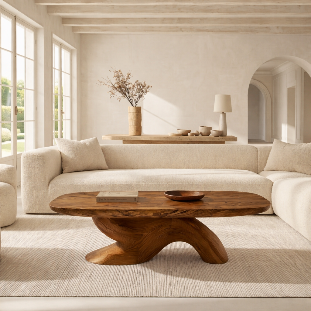 Organic Sculptural Coffee Table with Oval Top, Modern Minimalist Living Room Centerpiece - view 3 of 7