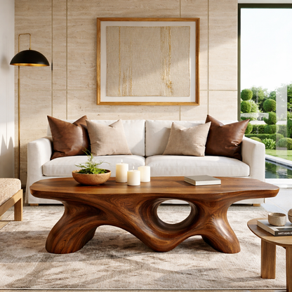 Unique Wooden Coffee Table with Curved Design for Living Room - view 2 of 7