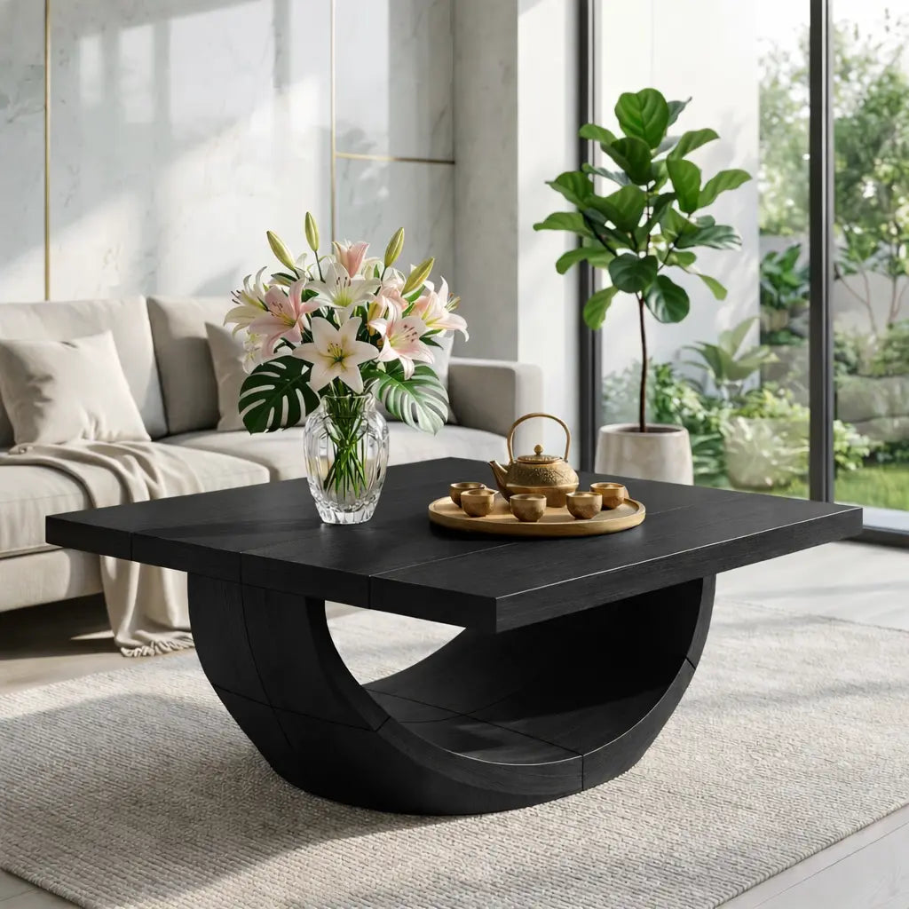 Unique Curved Wooden Coffee Table, Modern Minimalist Living Room Furniture - view 4 of 7