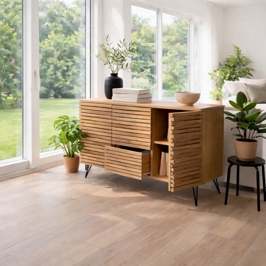 Solid Wood Slatted Sideboard Cabinet with Storage - view 1 of 7