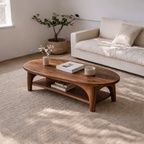 Handcrafted Solid Wood Coffee Table – Oval Modern Center Table with Shelf - view 1 of 7