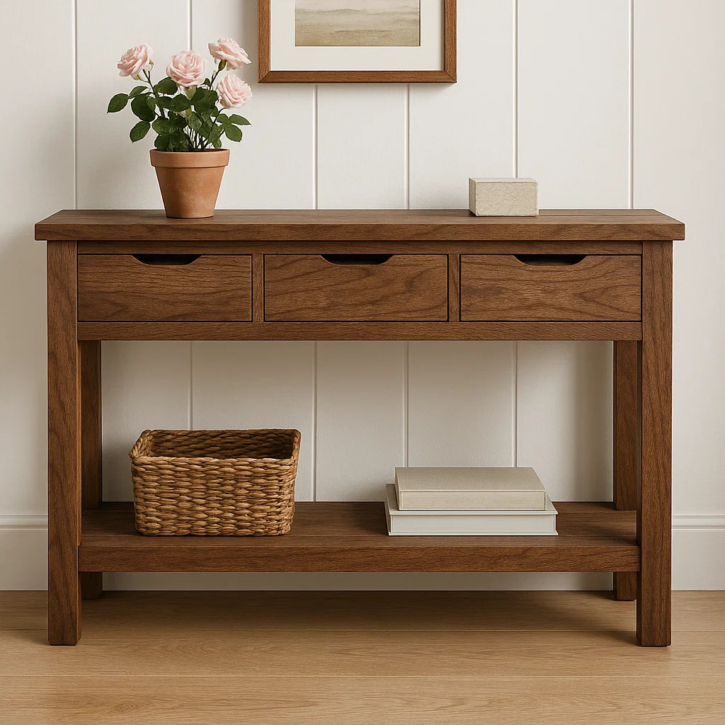 Rustic Wooden Console Table with Storage Drawers and Bottom Shelf for Entryway - view 3 of 7