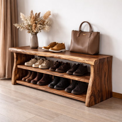 Solid Wood Entryway Bench with Shoe Storage Shelf – Rustic Wooden Shoe Rack Bench - view 3 of 7