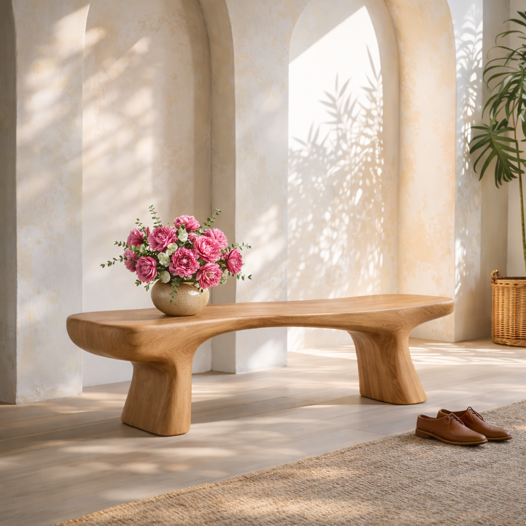 Modern Sculptural Black Wood Bench, Minimalist Statement Seating - view 1 of 7