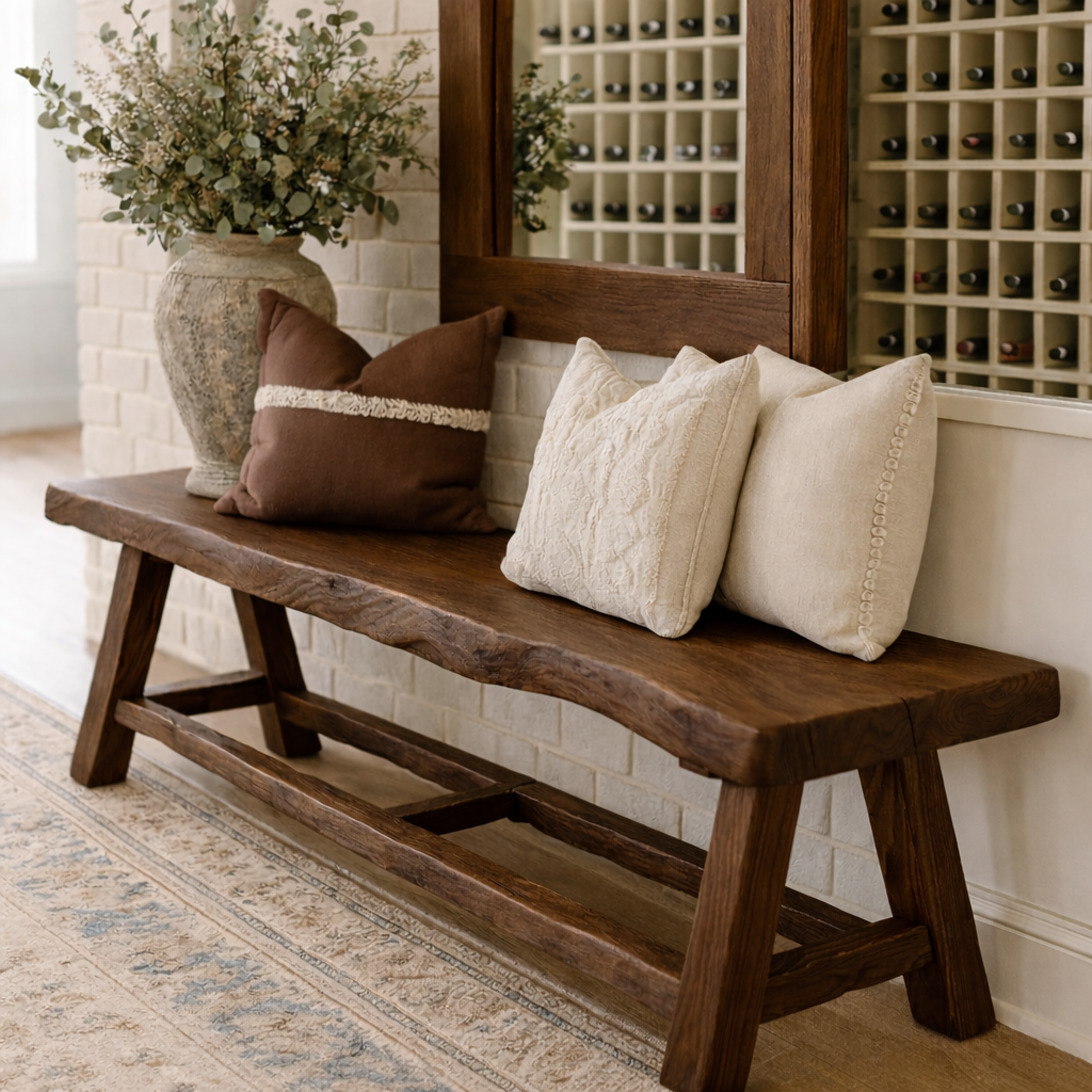 Live Edge Solid Wood Bench, Rustic Handmade Entryway and Dining Seat - view 5 of 7