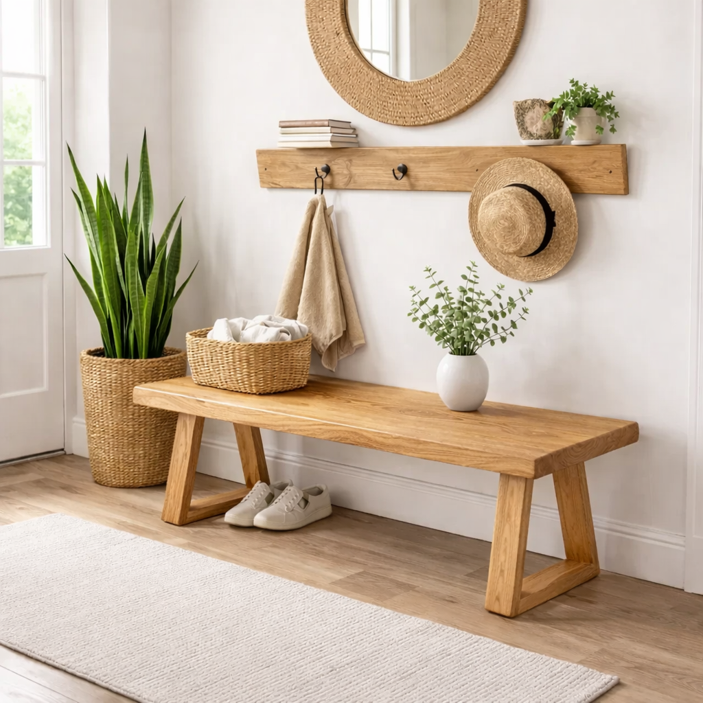 Solid Wood Entryway Bench with Storage | Rustic Modern Hallway Bench - view 1 of 7