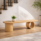 Modern Solid Oak Sculptural Bench, Minimalist Geometric Statement Seat - view 1 of 7