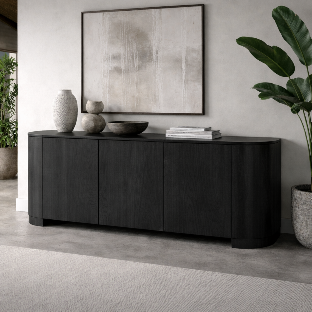 Modern Solid Wood Console Cabinet with Curved Edges and Hidden Storage - view 4 of 7