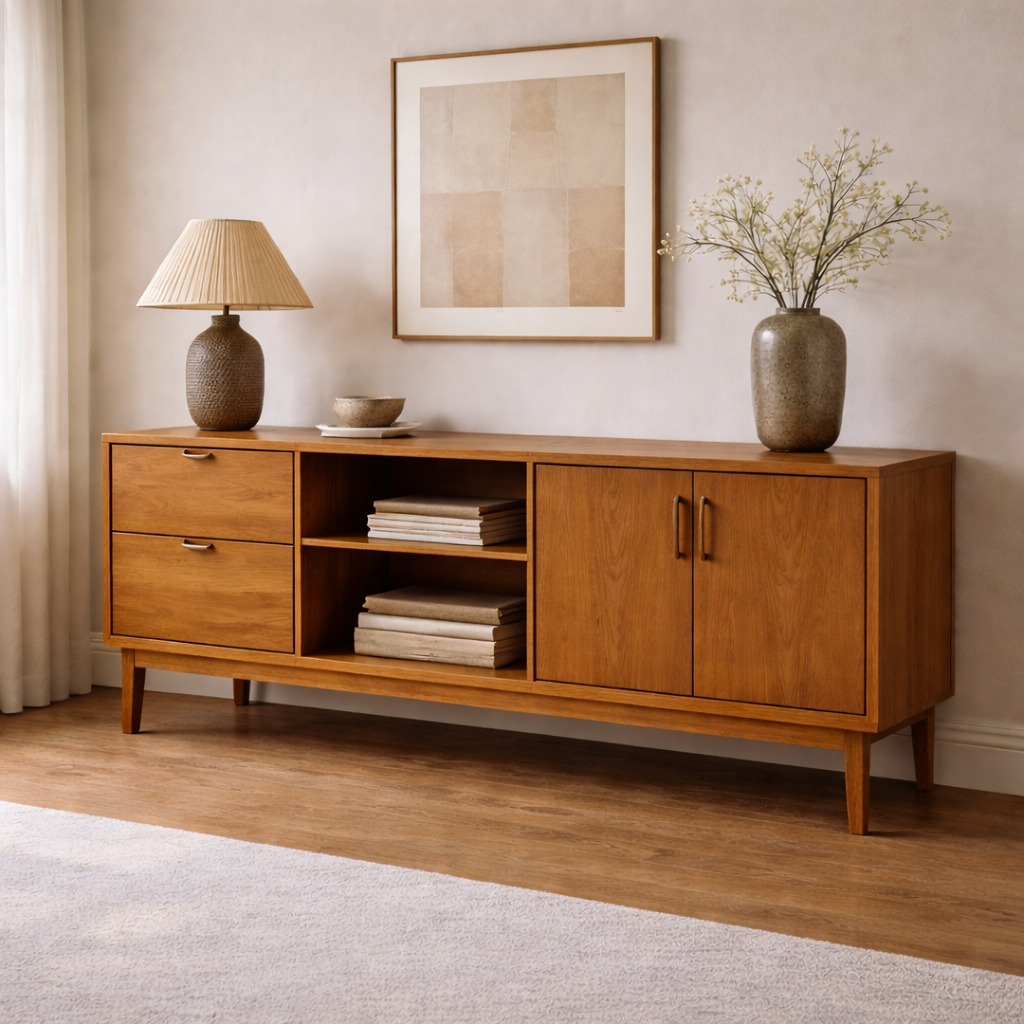 Solid Wood Console Cabinet with Drawers, Doors and Open Shelf Storage - view 3 of 7