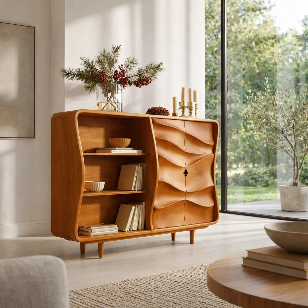 Sculptural Solid Wood Console Sideboard – Organic Modern Walnut Storage Cabinet - view 3 of 7