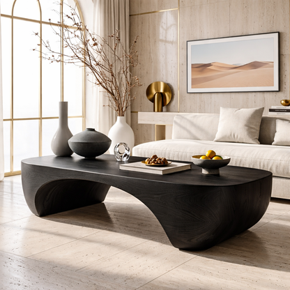 Elegant Wooden Coffee Table with Sculpted Curved Design - view 4 of 7