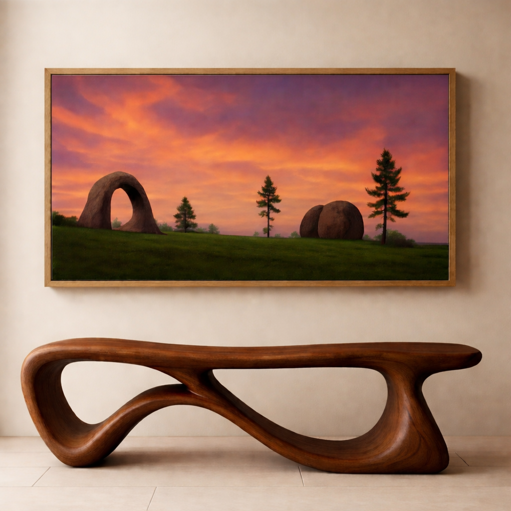 Sculptural Solid Wood Bench – Contemporary Organic Design Wooden Bench - view 2 of 7