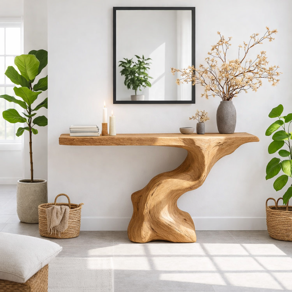 Sculptural Solid Wood Console Table, Organic Modern Entryway Statement - view 1 of 7