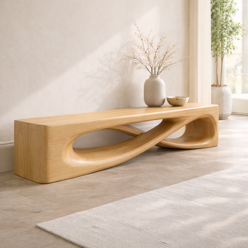 Modern Sculptural Entryway Bench Curved Hallway Seat Organic Statement Furniture - view 1 of 7