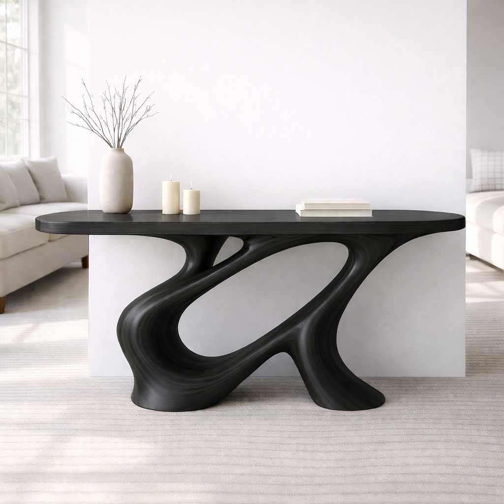 Modern Solid Wood Console Table, Sculptural Organic Base Walnut Entryway Hallway Statement Furniture - view 7 of 7